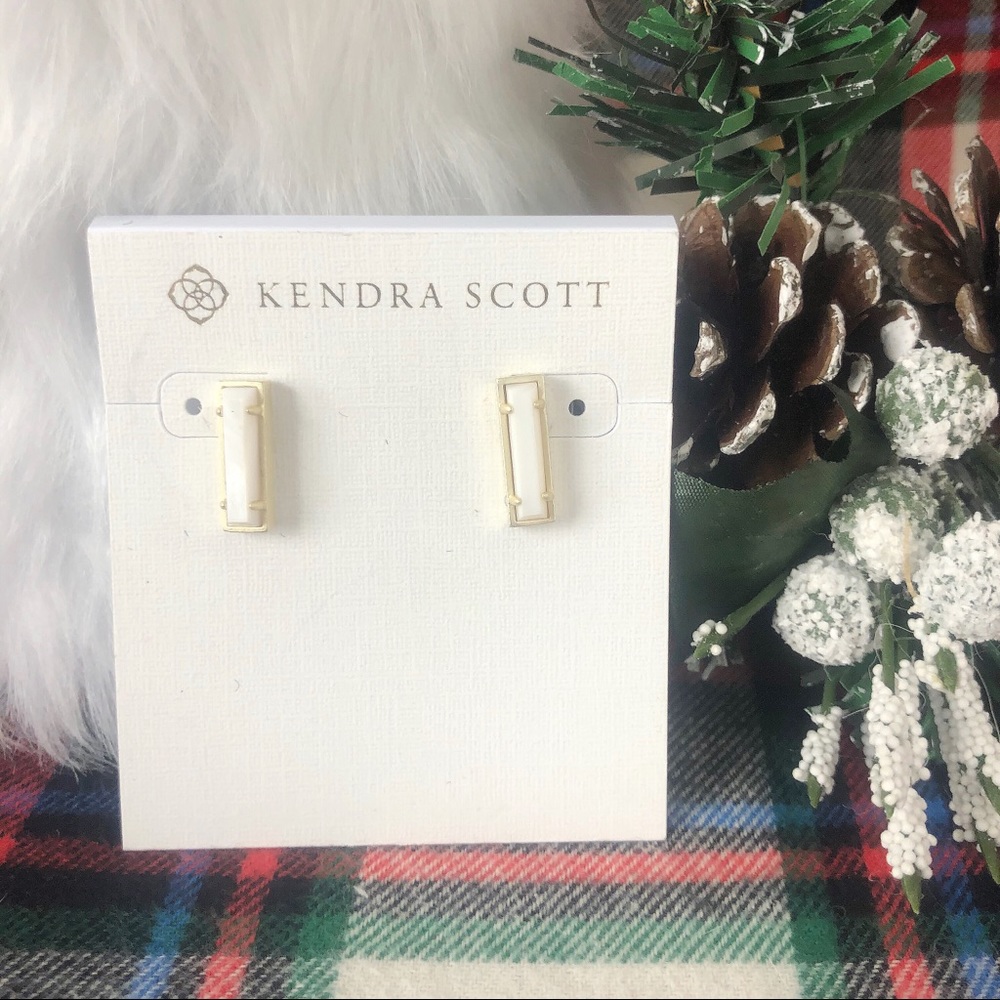 White Kendra Scott Lady Stud Earrings in Gold